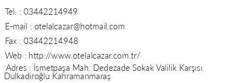 Otel Alcazar telefon numaralar, faks, e-mail, posta adresi ve iletiim bilgileri